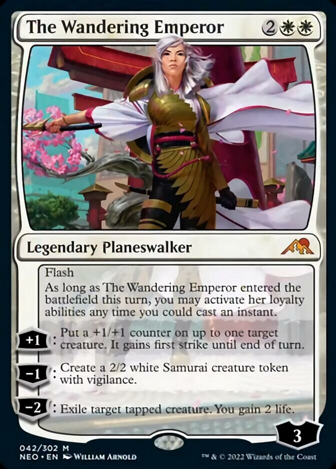 mtg kamigawa neon dynasty cards Mtg Kamigawa Neon Dynasty Mythic Rare The Wandering Emperor #42, White