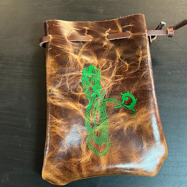 Grimbeards Leather Medium Dice Bag -  Dragon