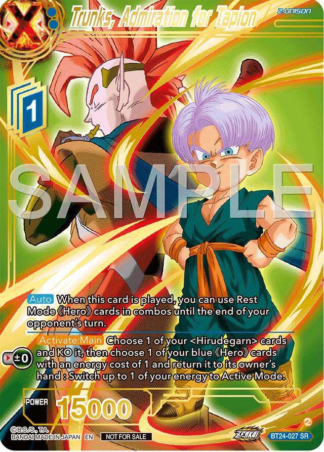 Trunks, Admiration for Tapion (Championship 2024 Finals Zenkai Pack) (Gold Stamped) (BT24-027) [Tournament Promotion Cards]
