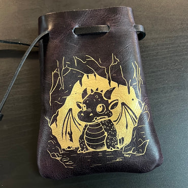 Grimbeards Small Flat Dice Bag Leather - Baby Dragon