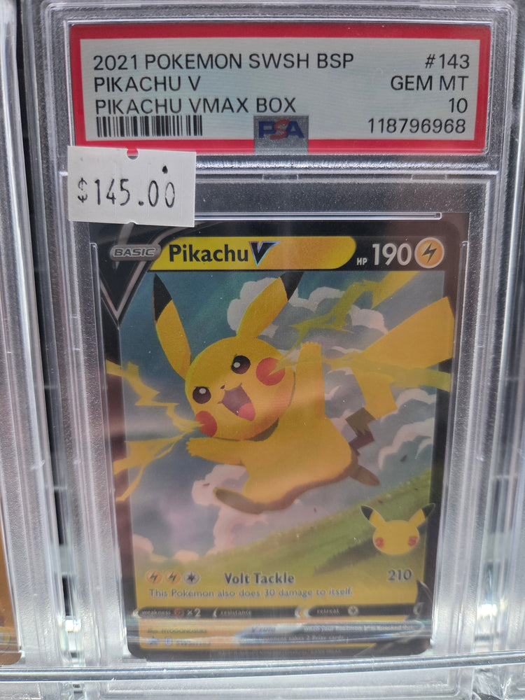 2021 POKEMON SWSH BLACK STAR PROMO #143 PIKACHU V PIKACHU VMAX BOX psa 10