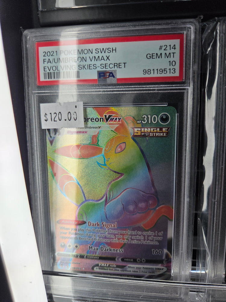 2021 POKEMON SWORD & SHIELD EVOLVING SKIES #214 FA/UMBREON VMAX EVOLVING SKIES-SECRET psa 10