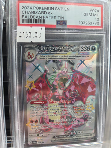 2024 POKEMON SVP EN-SV BLACK STAR PROMO #074 CHARIZARD ex PALDEAN FATES TIN psa 10