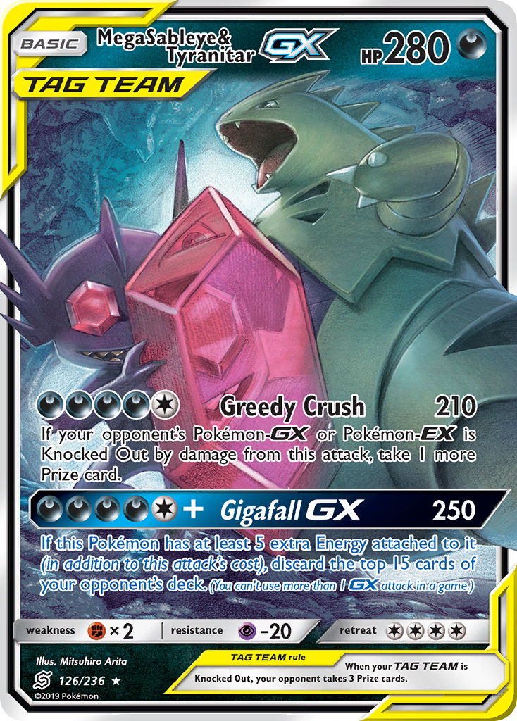 Pokemon Trading Card Game Sun & Moon Unified Minds Ultra Rare Mega Sableye & Tyranitar GX #126