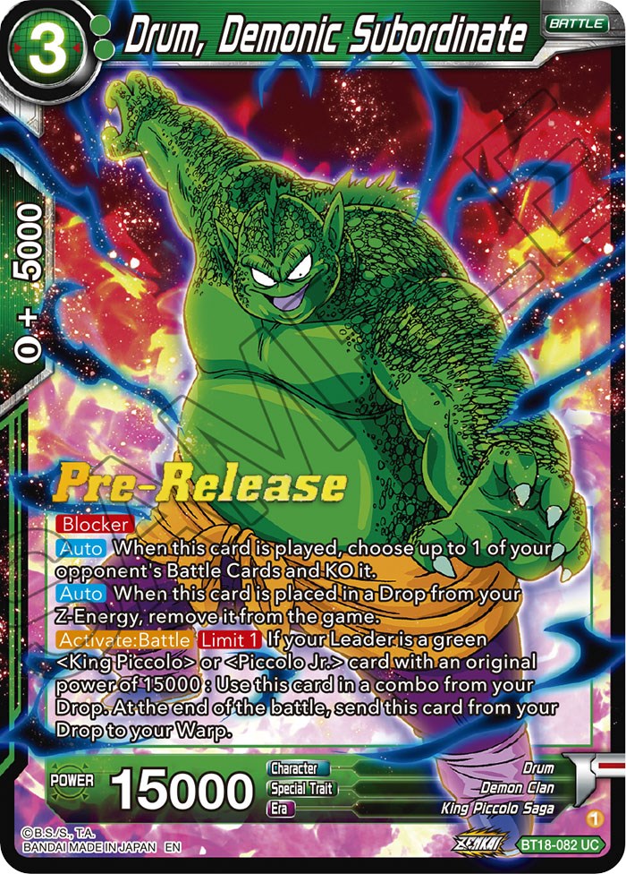 Drum, Demonic Subordinate (BT18-082) [Dawn of the Z-Legends Prerelease Promos]