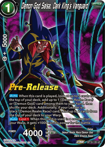 Demon God Salsa, Dark King's Vanguard (BT18-135) [Dawn of the Z-Legends Prerelease Promos]