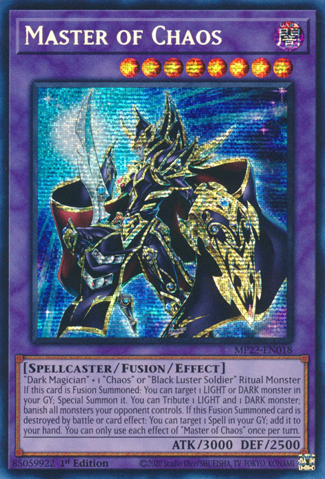 YuGiOh Trading Card Game 25th Anniversary Tin: Dueling Heroes Prismatic Secret Rare Master of Chaos MP23-EN018