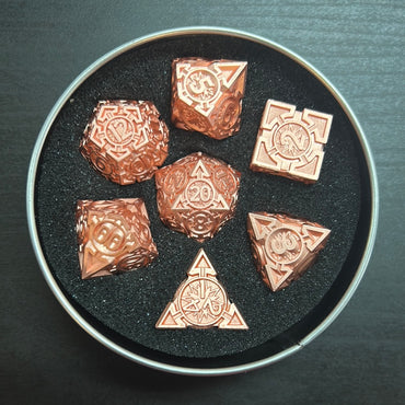 Copper Arrow Set of 7 Metal Polyhedral Dice with Copper Numbers for D20 Based RPG’s