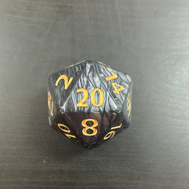 Single Big D20 Marbled Black with Gold Numbers