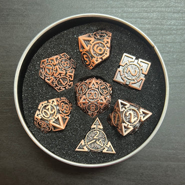 Gray Arrow Set of 7 Metal Polyhedral Dice with Copper Numbers for D20 Based RPG’s