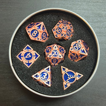 Dark Blue Arrow Set of 7 Metal Polyhedral Dice with Copper Numbers for D20 Based RPG’s
