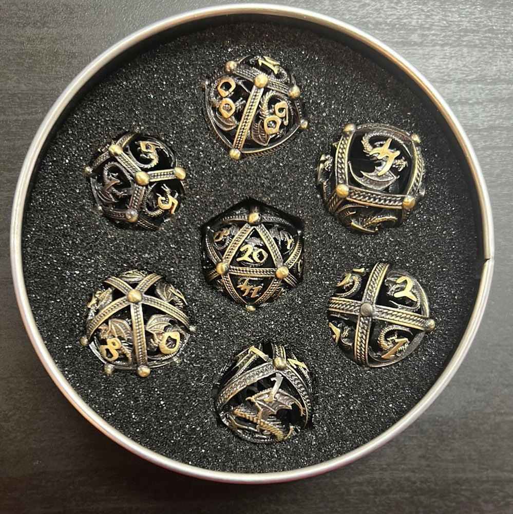 Copper Dragon Set of 7 Metal Polyhedral Dice with Copper Numbers for D20 Based RPG’s