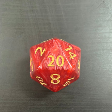 Single Big D20 Marbled Red with Gold Numbers
