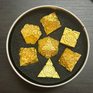 Gold Arrow Set of 7 Metal Polyhedral Dice with Gold Numbers for D20 Based RPG’s