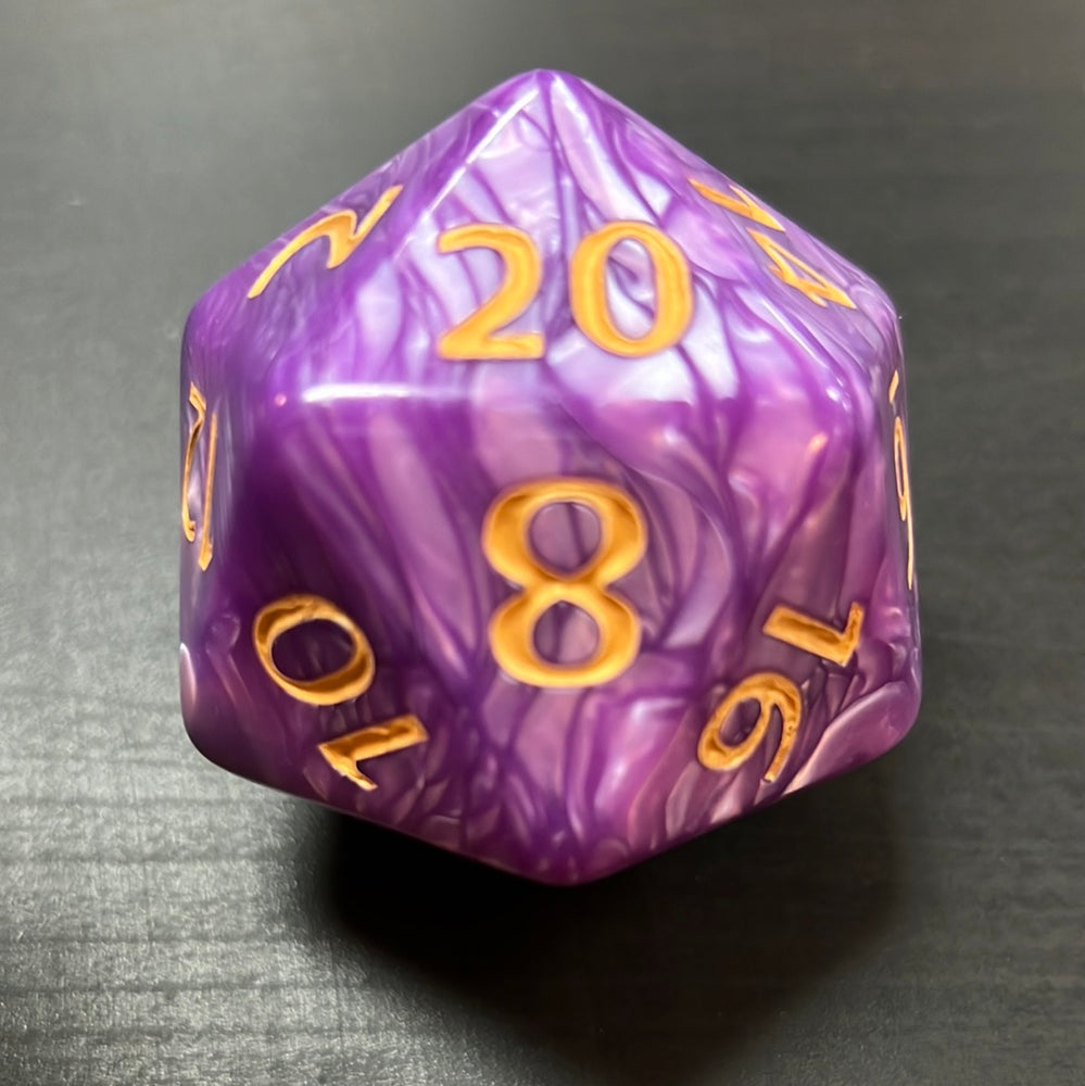 Single Big D20 Marbled Purple with Gold Numbers